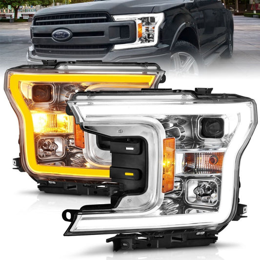 ANZO 2018-2020 Ford F-150 Projector Headlight w/Plank Style Switchback Chrome - 111510