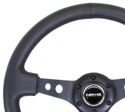 NRG Reinforced Steering Wheel (350mm / 3in. Deep) Blk Leather - RST-006BK