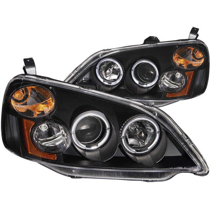 ANZO 2001-2003 Honda Civic Projector Headlights w/ Halo Black - 121055