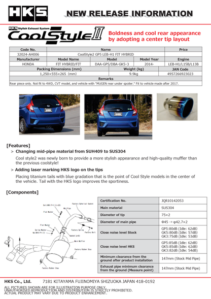 HKS COOL STYLE II GP5 LEB-H1 FIT HYBRID - 32024-AH006