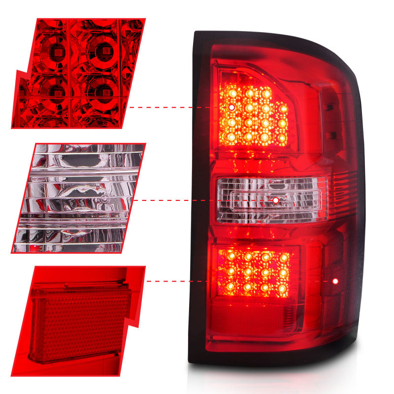 ANZO 2014-2018 GMC Sierra LED Tail Lights Black Housing Red/Clear - 311399