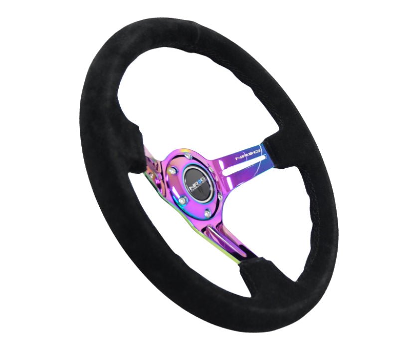 NRG Reinforced Steering Wheel (350mm / 3in. Deep) Blk Suede/Blk - RST-018S-MCBS