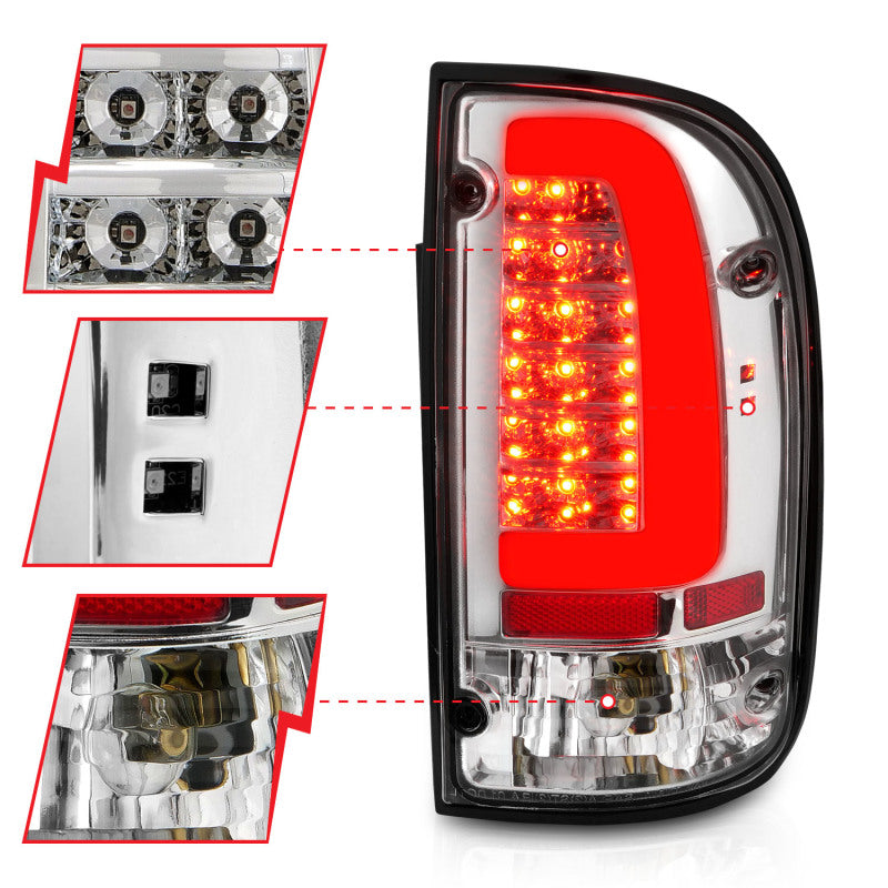 ANZO 1995-2004 Toyota Tacoma LED Taillights Chrome Housing Clear Lens - 311355