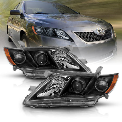 ANZO 2007-2009 Toyota Camry Projector Headlight Black Amber - 121539-C-Dub Tech