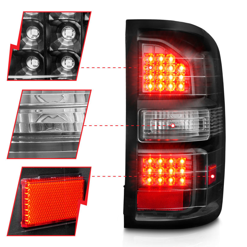 ANZO 2014-2018 GMC Sierra LED Tail Lights Black Housing Clear - 311397-C-Dub Tech