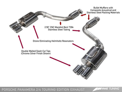AWE Tuning Panamera 2/4 Touring Edition Exhaust (2011-2013) - w/Chrome - 3015-42060-C-Dub Tech