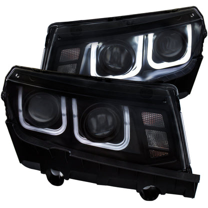 ANZO 2014-2015 Chevrolet Camaro Projector Headlights w/ U-Bar Black - 121508-C-Dub Tech