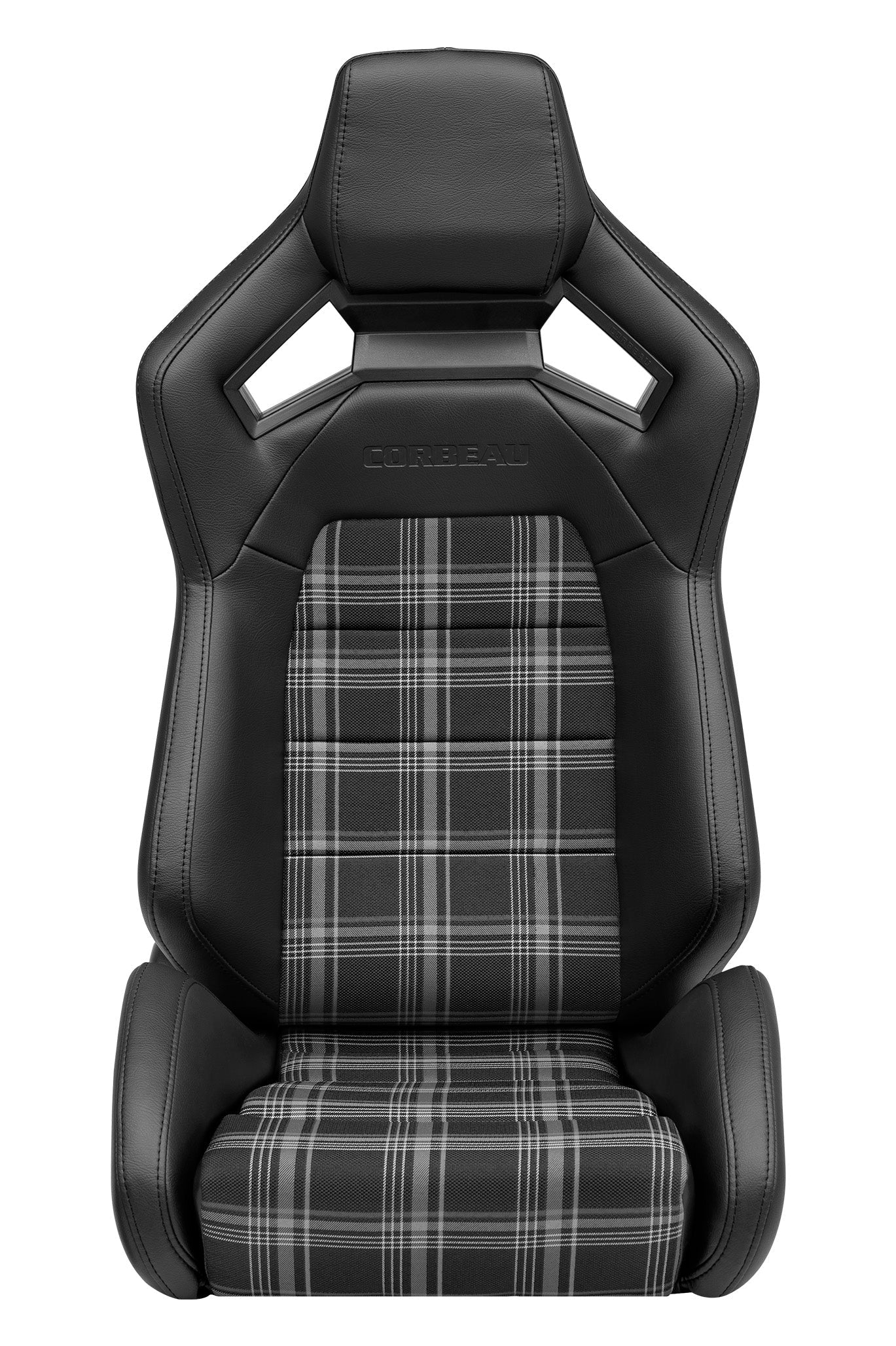 Corbeau Sportline RRX Reclining Seat Pair (Driver & Passenger) - Black Vinyl/White Plaid Cloth 55013PR