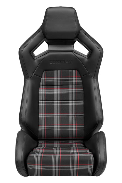 Corbeau Sportline RRX Reclining Seat Pair (Driver & Passenger) - Black Vinyl/Red Plaid Cloth 55022PR