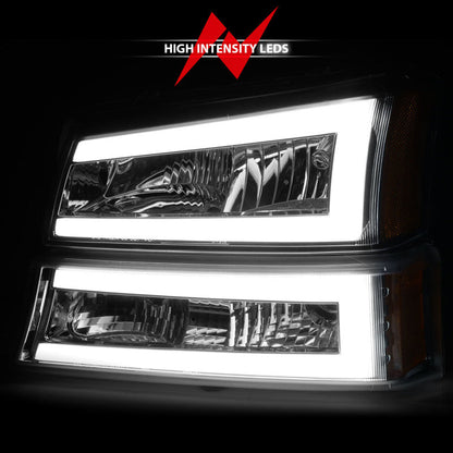 ANZO 2003-2006 Chevrolet Silverado 1500 Crystal Headlights w/ Light Bar - 111502