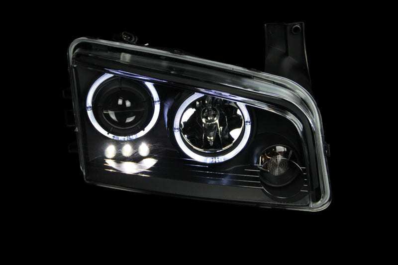ANZO 2006-2010 Dodge Charger Projector Headlights w/ Halo Black - 121381-C-Dub Tech