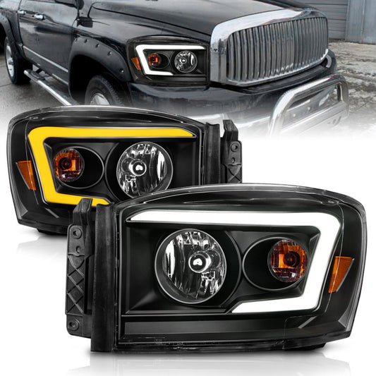 Anzo 06-09 Dodge RAM 1500/2500/3500 Headlights Black Housing/Clear Lens (w/Switchback - 111526