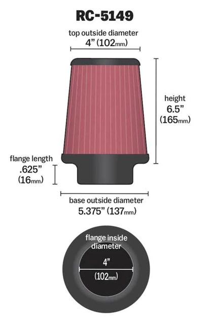 K&N Universal Chrome Filter 4 inch FLG 5 3/8 inch - RC-5149