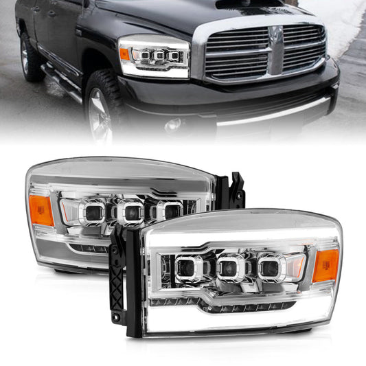 ANZO 06-08 Dodge RAM 1500/2500/3500 LED Projector Headlights w/Light Bar - 111561-C-Dub Tech