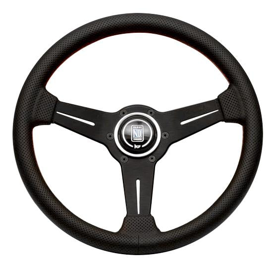 Nardi Classic - 360mm (Black Perforated Leather / Red Stitch)