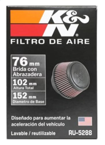 K&N Universal Round Clamp-On Air Filter 3in Flange ID x - RU-5288