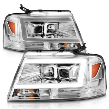 ANZO 2004-2008 Ford  F-150 Projector Headlights w/ Light Bar Chrome - 111542