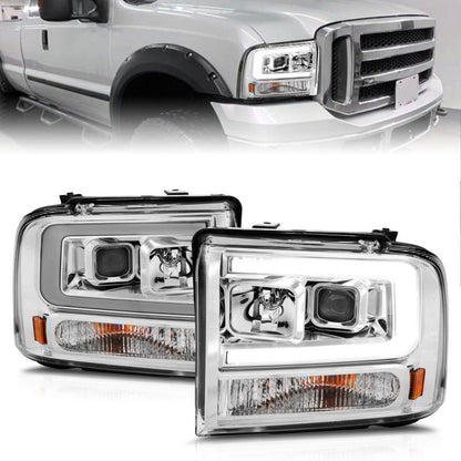 ANZO 99-04 Ford F250/F350/F450/Excursion (excl 99) Projector Headlights - w/Light - 111552