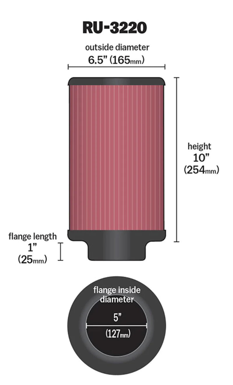 K&N Filter Universal Rubber Filter 5in Flange ID / 6.5in - RU-3220