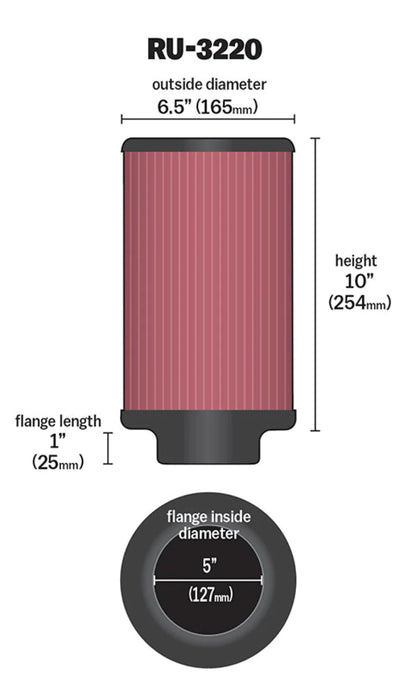 K&N Filter Universal Rubber Filter 5in Flange ID / 6.5in - RU-3220