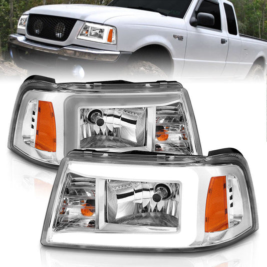 ANZO 2001-2011 Ford Ranger Crystal Headlights w/ Light Bar Chrome - 111512