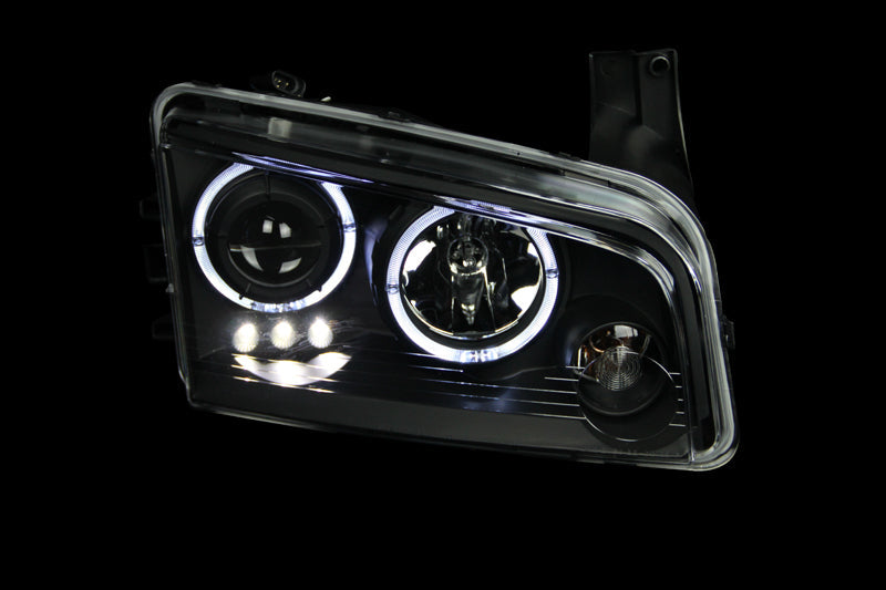 ANZO 2006-2010 Dodge Charger Projector Headlights w/ Halo Black - 121381-C-Dub Tech