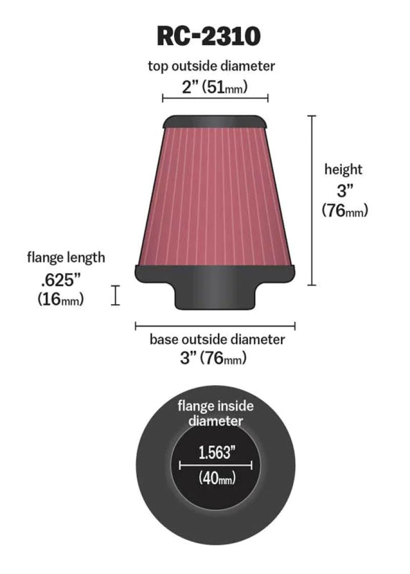 K&N Universal Round Tapered Chrome Filter 1.563in Flange ID x - RC-2310
