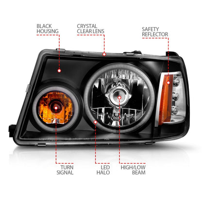 ANZO 2001-2011 Ford Ranger Projector Headlights w/ Halo Black (CCFL) - 111152-C-Dub Tech