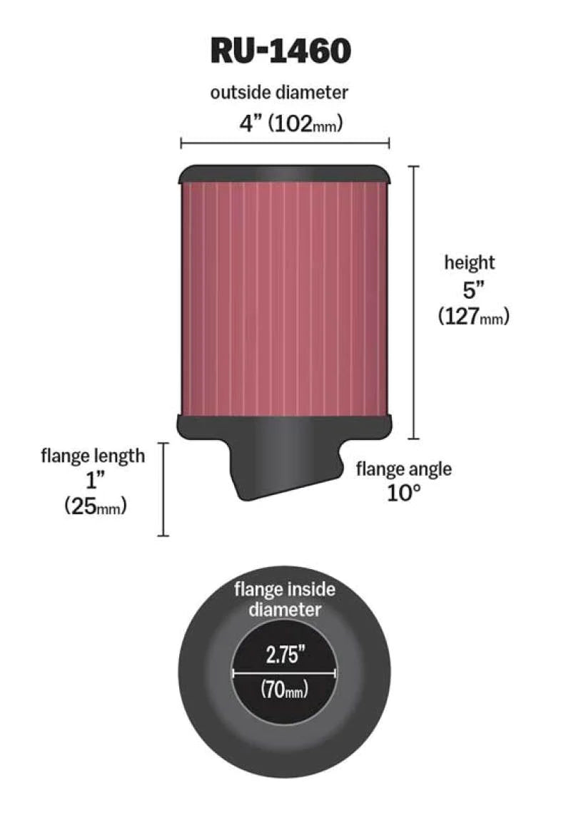 K&N Filter Universal Rubber Filter 2 3/4 inch 10 Degree - RU-1460