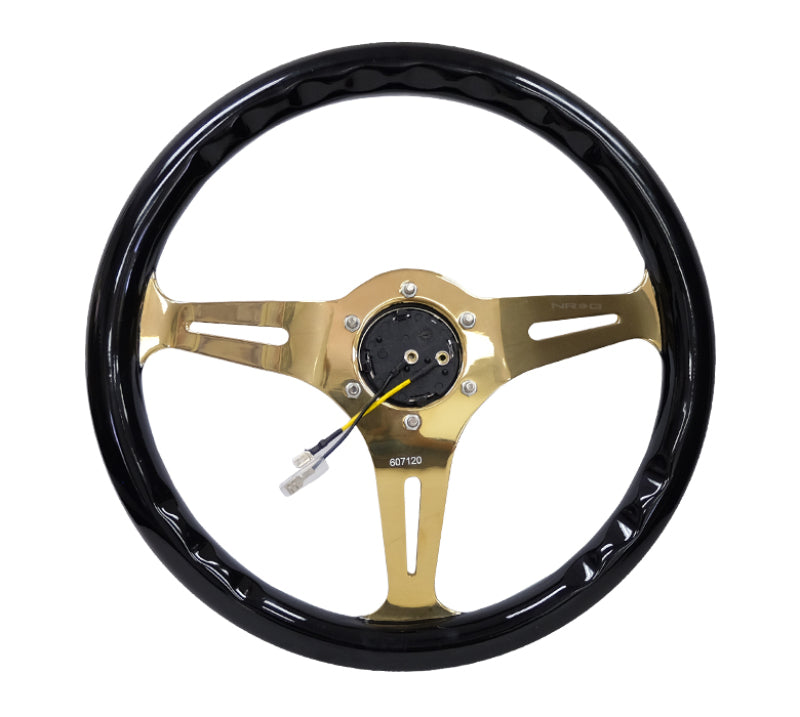 NRG Classic Wood Grain Steering Wheel (350mm) Black Grip w/Chrome - ST-015CG-BK