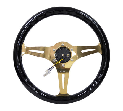 NRG Classic Wood Grain Steering Wheel (350mm) Black Grip w/Chrome - ST-015CG-BK