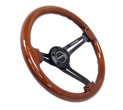 NRG Reinforced Steering Wheel (350mm / 3in. Deep) Brown Wood - RST-018BR-BK