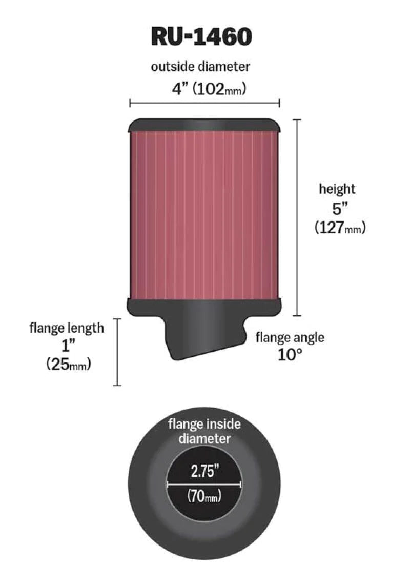 K&N Filter Universal Rubber Filter 2 3/4 inch 10 Degree - RU-1460