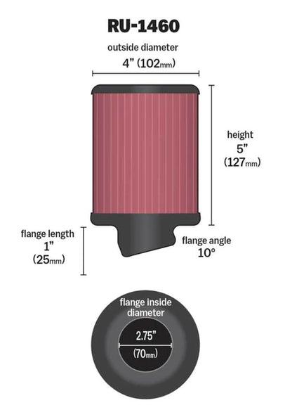 K&N Filter Universal Rubber Filter 2 3/4 inch 10 Degree - RU-1460