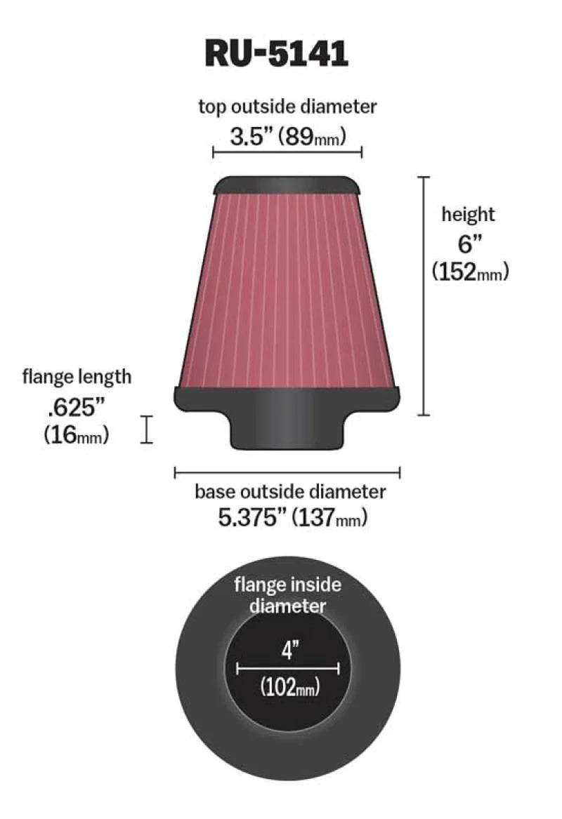K&N Filter Universal Rubber Filter 4in Flng ID 5.375in Base - RU-5141