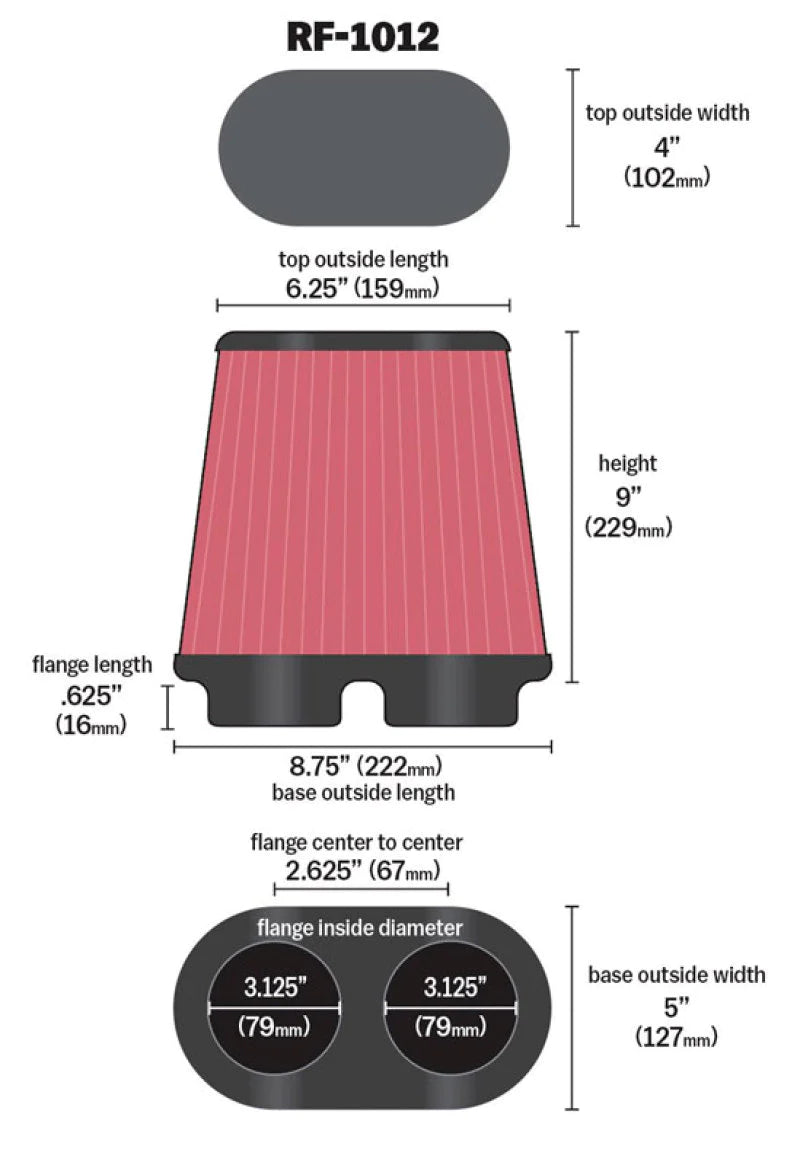 K&N Universal Air Filter 3.125in Flange ID x 5in Base - RF-1012