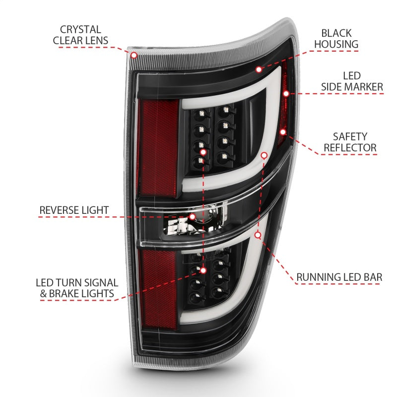 ANZO 2009-2013 Ford F-150 LED Taillights Black - 311257-C-Dub Tech