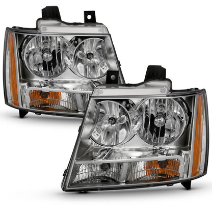 ANZO 2007-2014 Chevy TahOE Crystal Headlight Chrome Amber(OE) - 111475