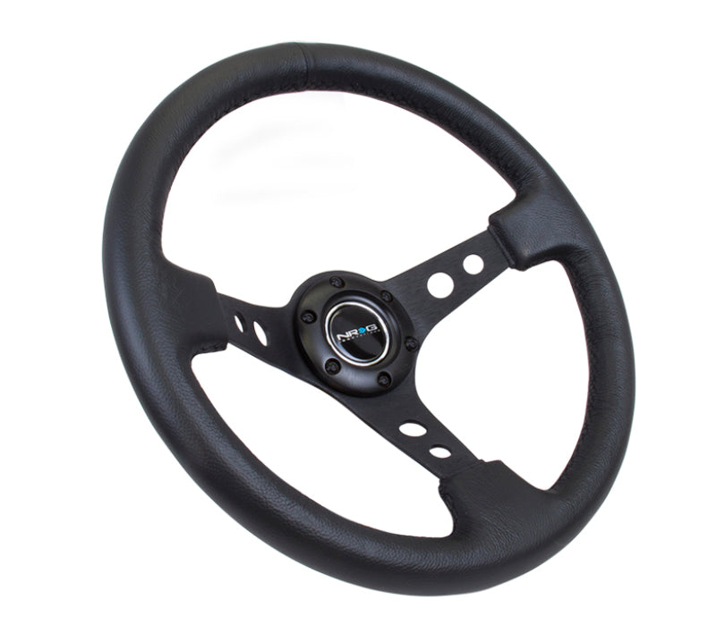 NRG Reinforced Steering Wheel (350mm / 3in. Deep) Blk Leather - RST-006BK