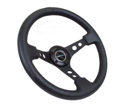 NRG Reinforced Steering Wheel (350mm / 3in. Deep) Blk Leather - RST-006BK