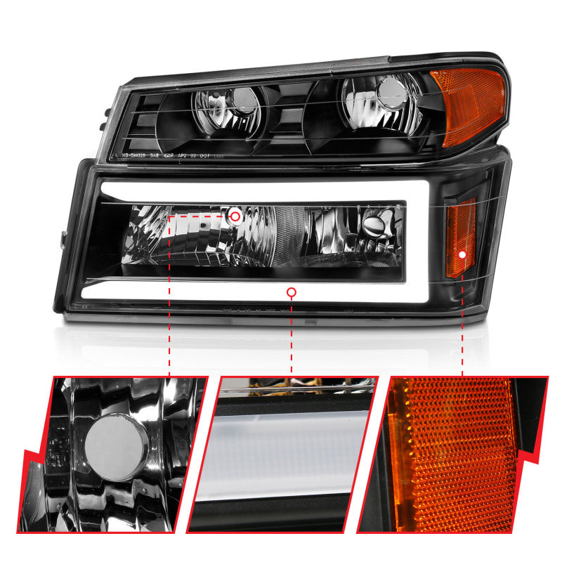 ANZO 04-12 GM Colorado/Canyon/I-Series Crystal Headlights - w/ Light Bar - 111558-C-Dub Tech