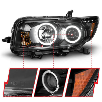 ANZO 2008-2010 Scion Xb Projector Headlights w/ Halo Black - 121280-C-Dub Tech