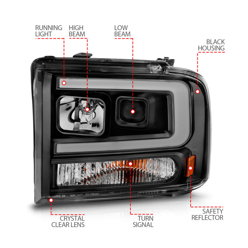 ANZO 99-04 Ford F250/F350/F450/Excursion (excl 99) Projector Headlights - w/ - 111551