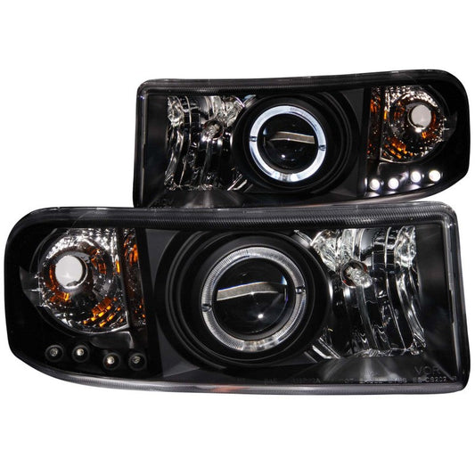 ANZO 1994-2001 Dodge Ram Projector Headlights w/ Halo Black - 111196