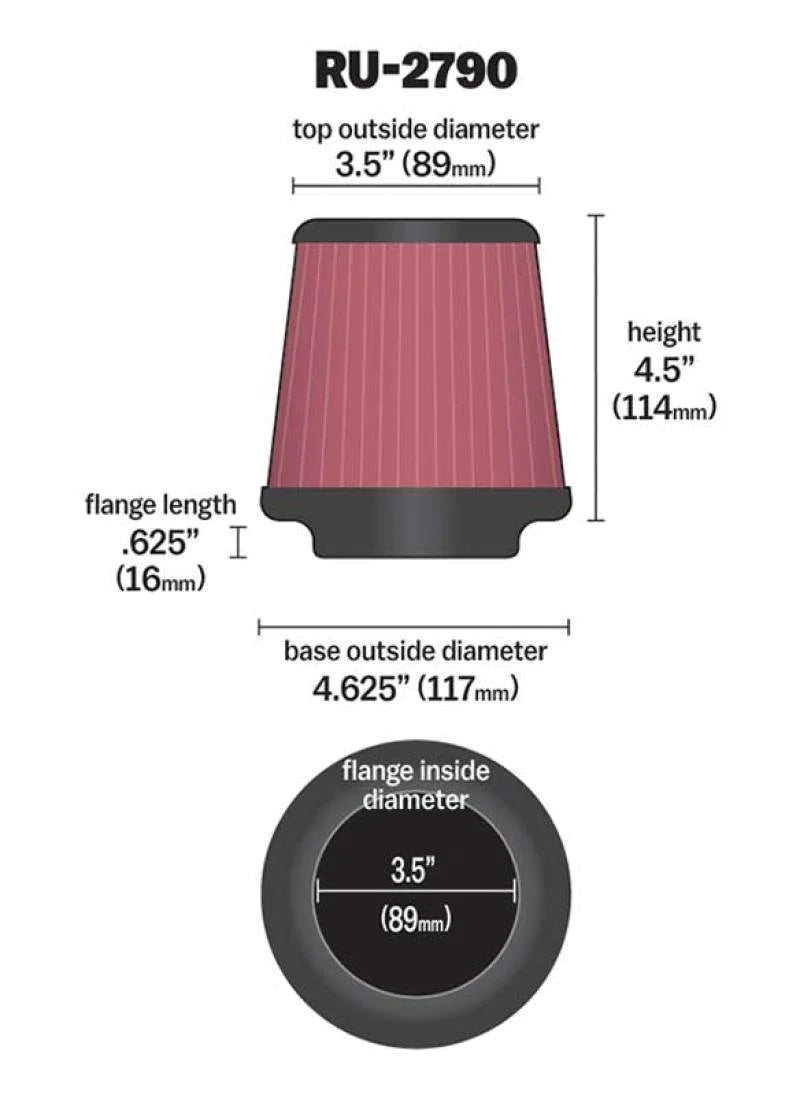 K&N Filter Universal Rubber Filter 3 1/2 inch Flange 4 - RU-2790