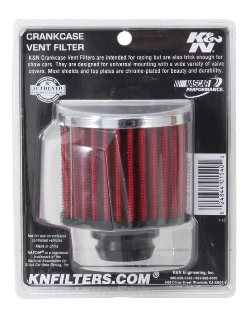 K&N Rubber Base Chrome Top Push-In Crankcase Vent Filter 3in - 62-1490