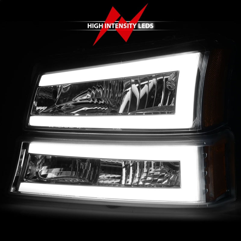 ANZO 2003-2006 Chevrolet Silverado 1500 Crystal Headlights w/ Light Bar - 111502