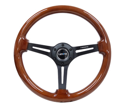 NRG Reinforced Steering Wheel (350mm / 3in. Deep) Brown Wood - RST-018BR-BK