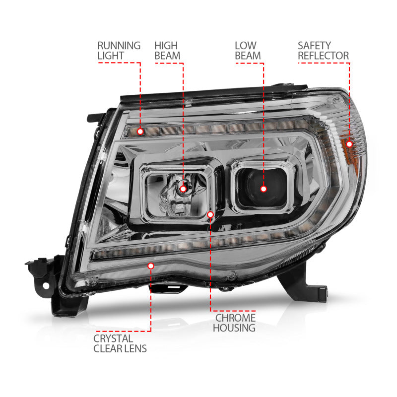 ANZO 05-11 Toyota Tacoma Projector Headlights w/Light Bar Switchback Chrome - 111565-C-Dub Tech