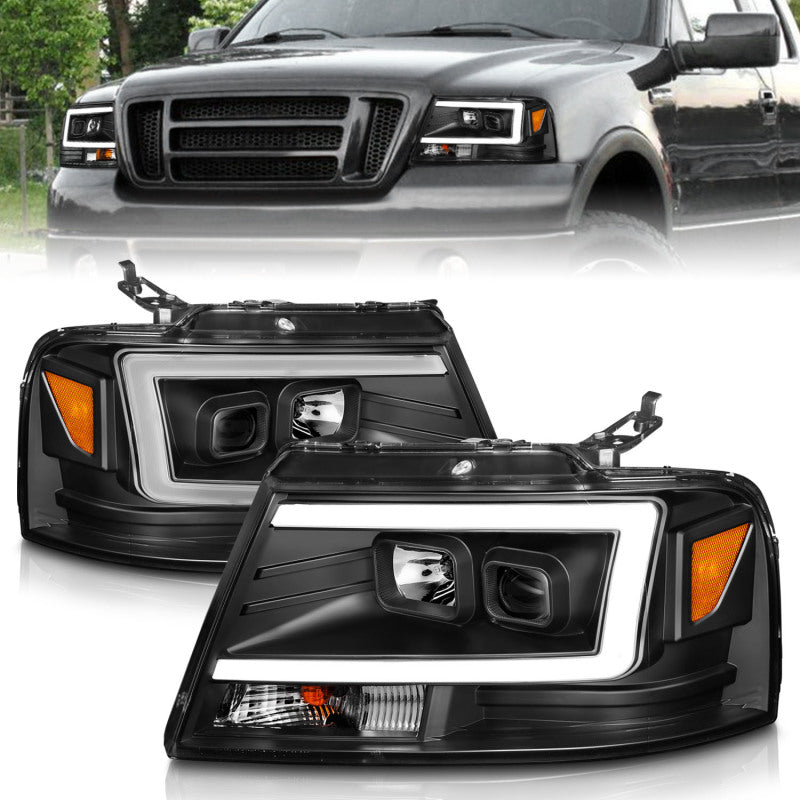 ANZO 2004-2008 Ford  F-150 Projector Headlights w/ Light Bar Black - 111541-C-Dub Tech